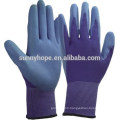 Colored nylon half dipped foam nitrile coated gloves